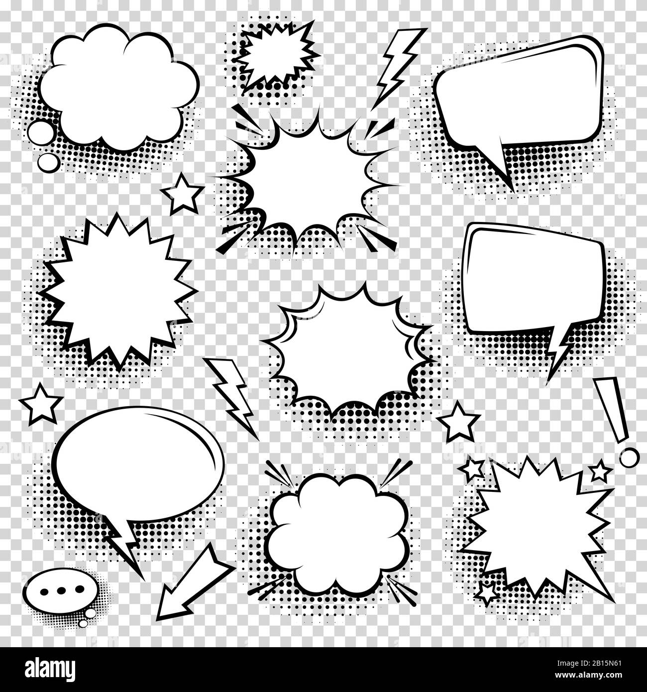 Collection of empty comic speech bubbles with halftone shadows. Hand ...