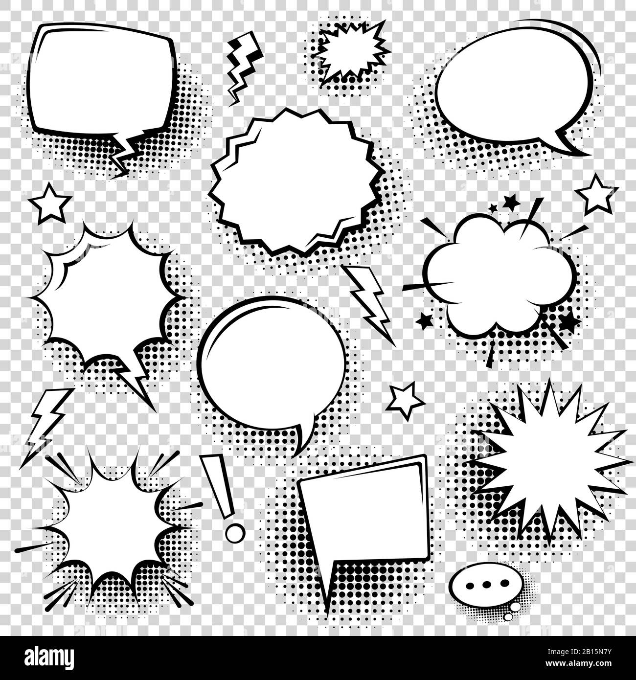 Collection of empty comic speech bubbles with halftone shadows. Hand ...