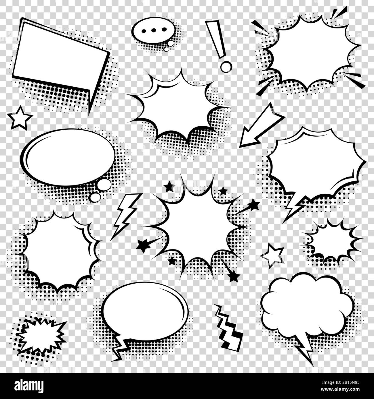 Collection of empty comic speech bubbles with halftone shadows. Hand ...