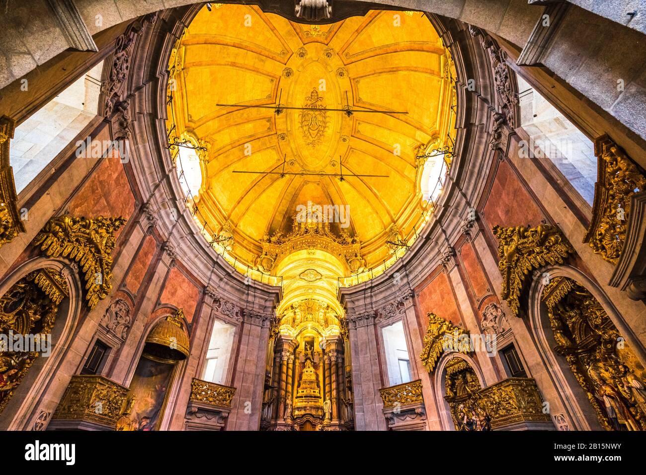 View on Igreja dos Clerigos Church Breathtaking Picturesque Interior View of the Ceiling Stock Photo