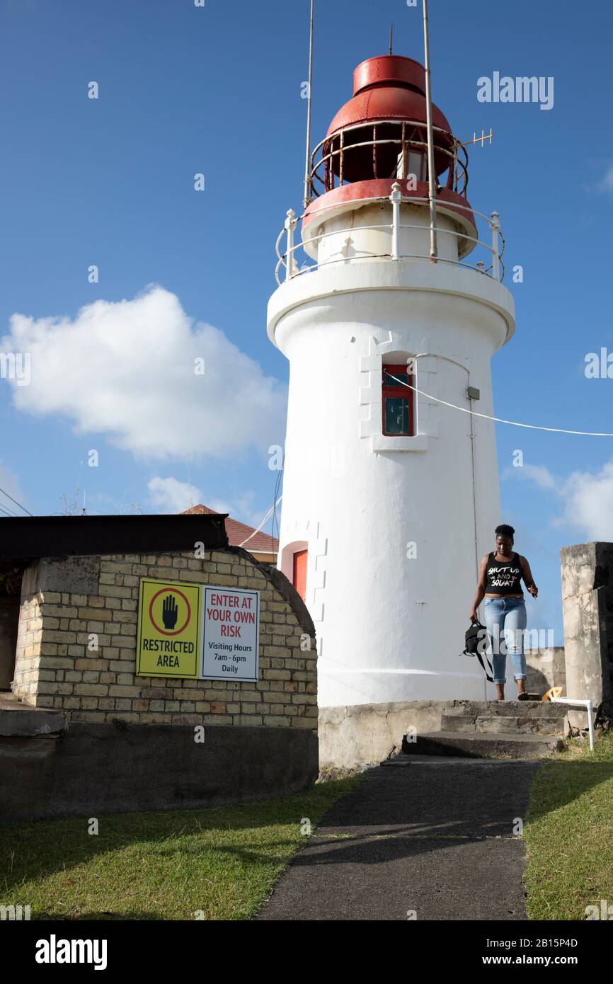 The lighthouse at Vigie, a symbol of hope for ships entering the port and a viewpoint popular with photographers and tourists alike Stock Photo