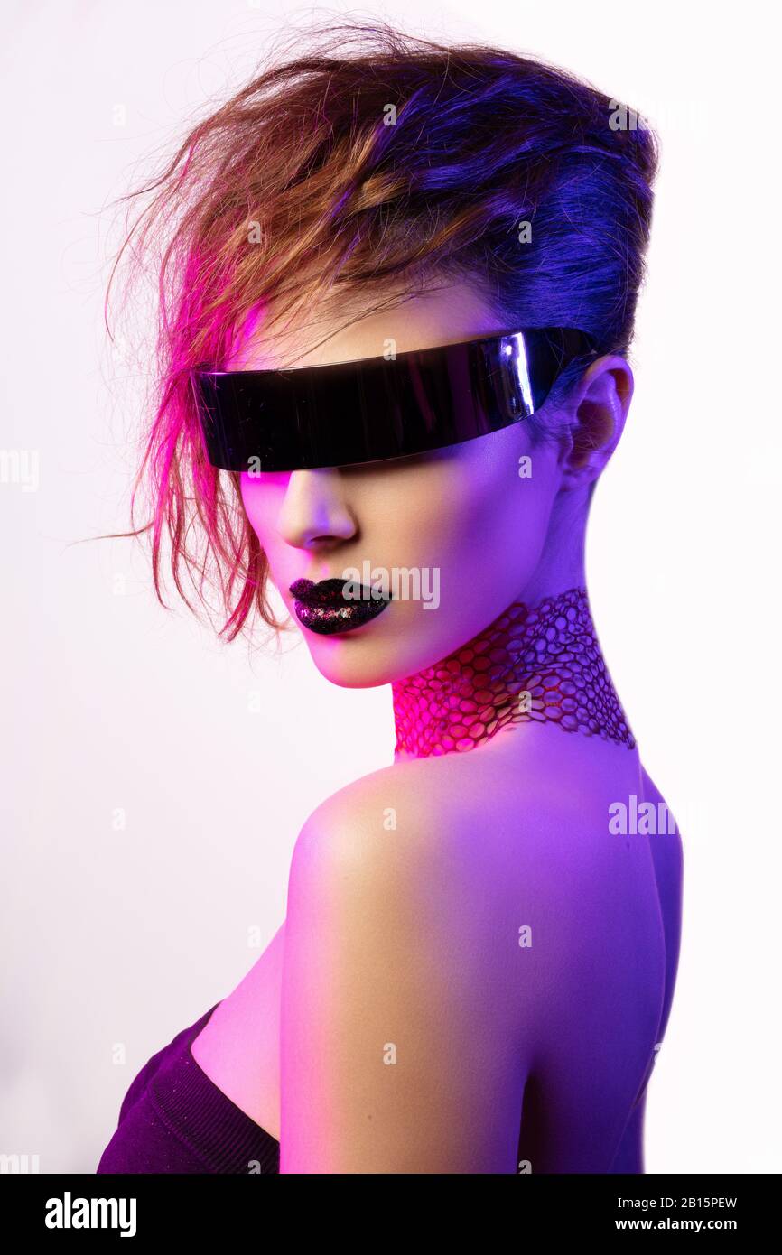 Futuristic Space Fashion Woman In Reflective Room. Stock Photo, Picture and  Royalty Free Image. Image 46911111.