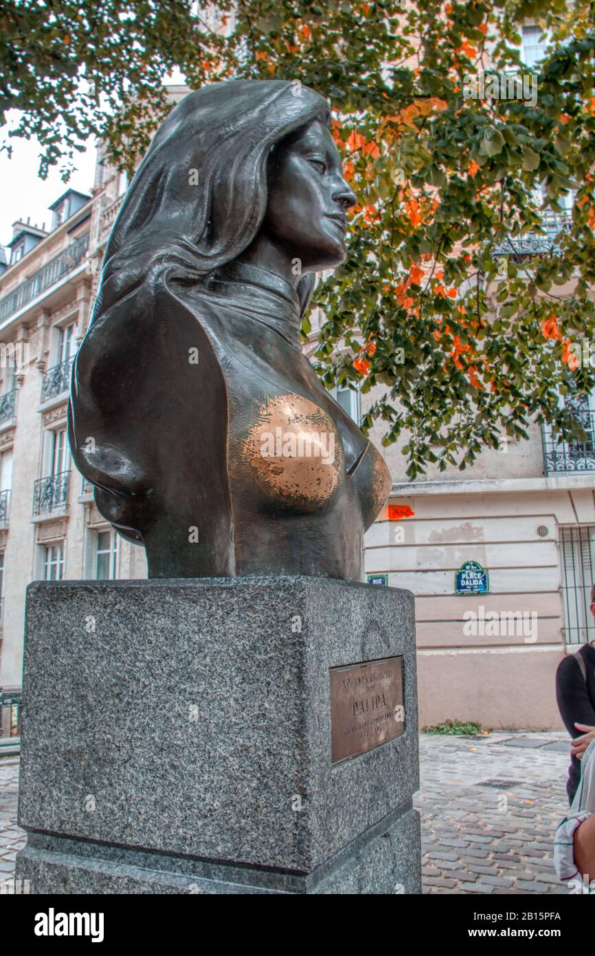 Paris, France - September 17, 2019: Bust of the famous singer and actress Dalida, located in the Montmartre district of the French capital Stock Photo