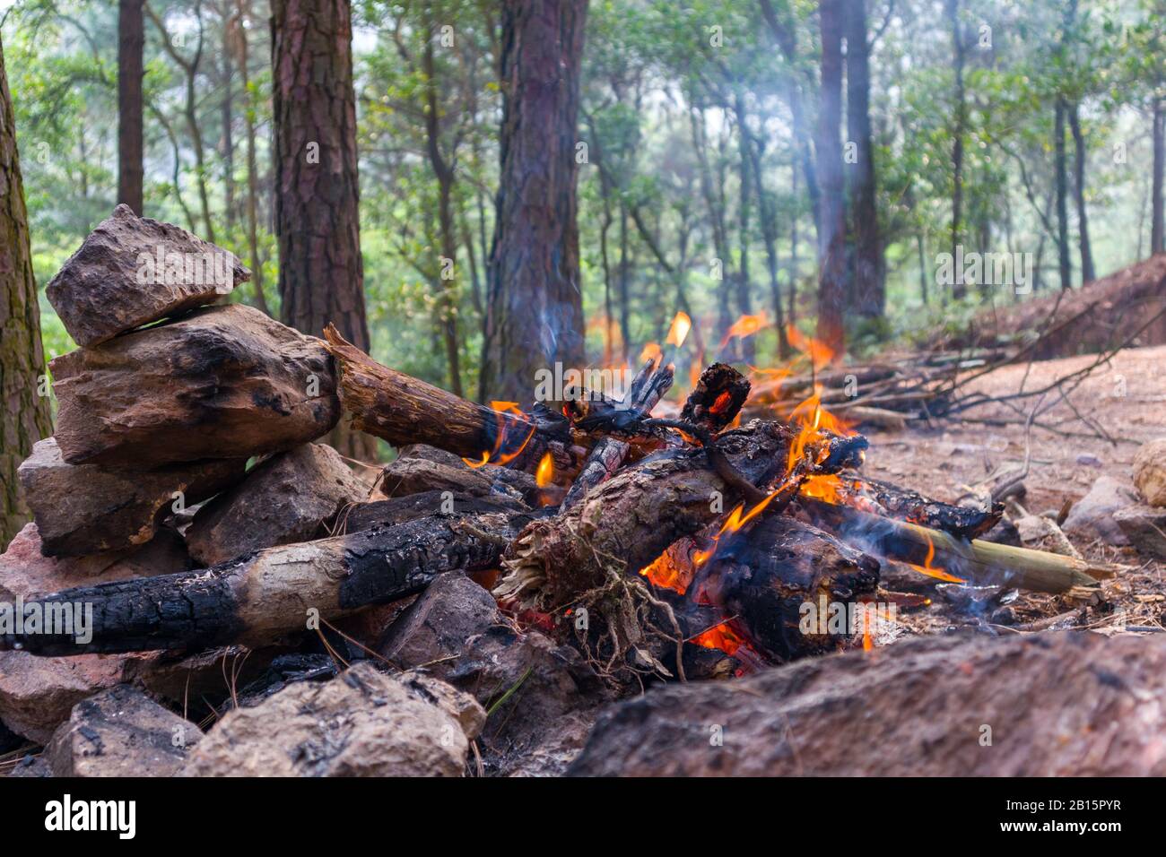 Campfire kettle closeup with blurred bonfire in the background Stock Photo  - Alamy