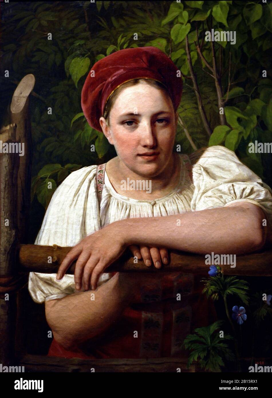 Peasant Girl Embroidering 1893 by Philipp Malyavin, Russia, Russian, Federation, Stock Photo