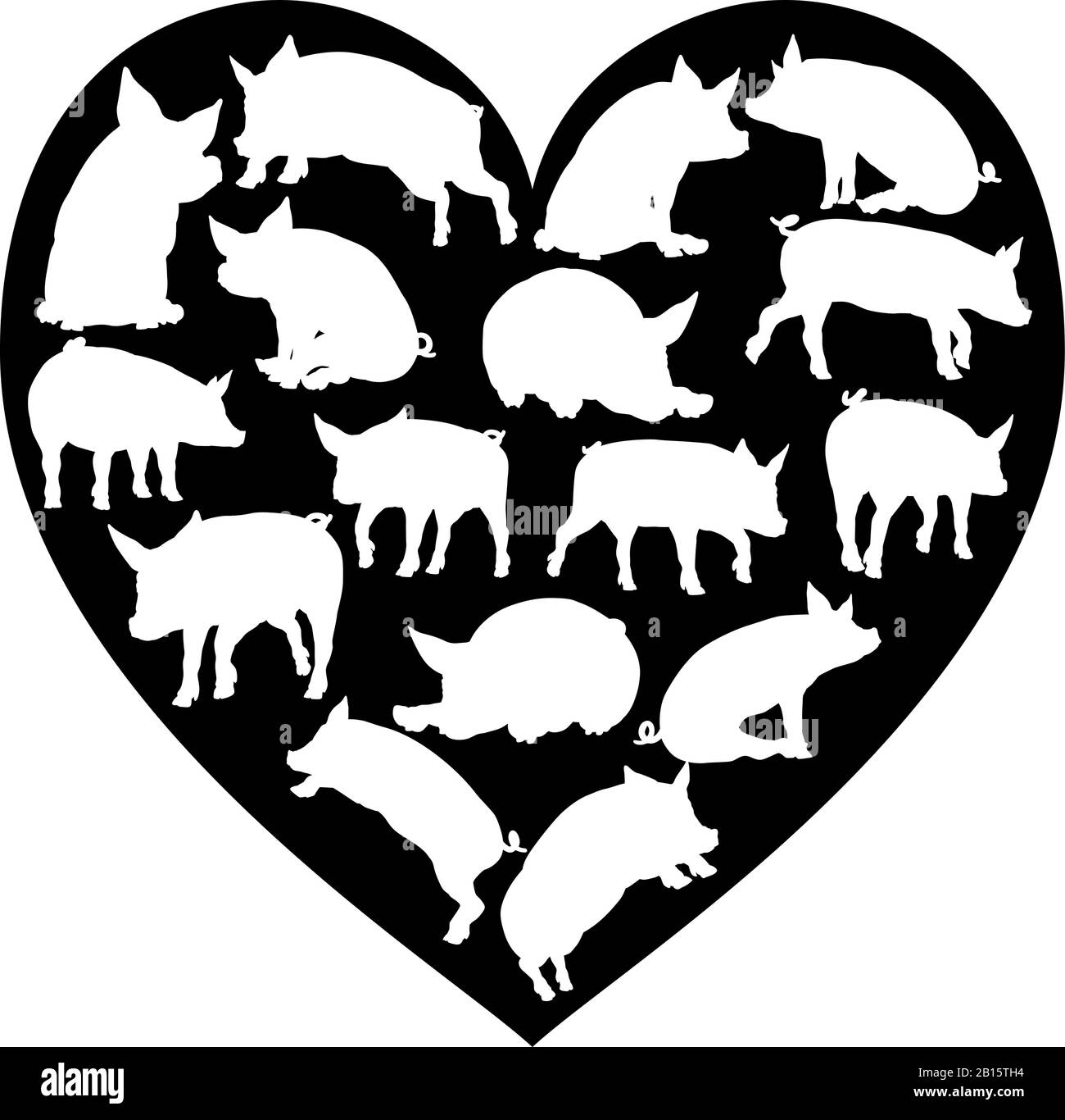 Pig Heart Silhouette Concept Stock Vector