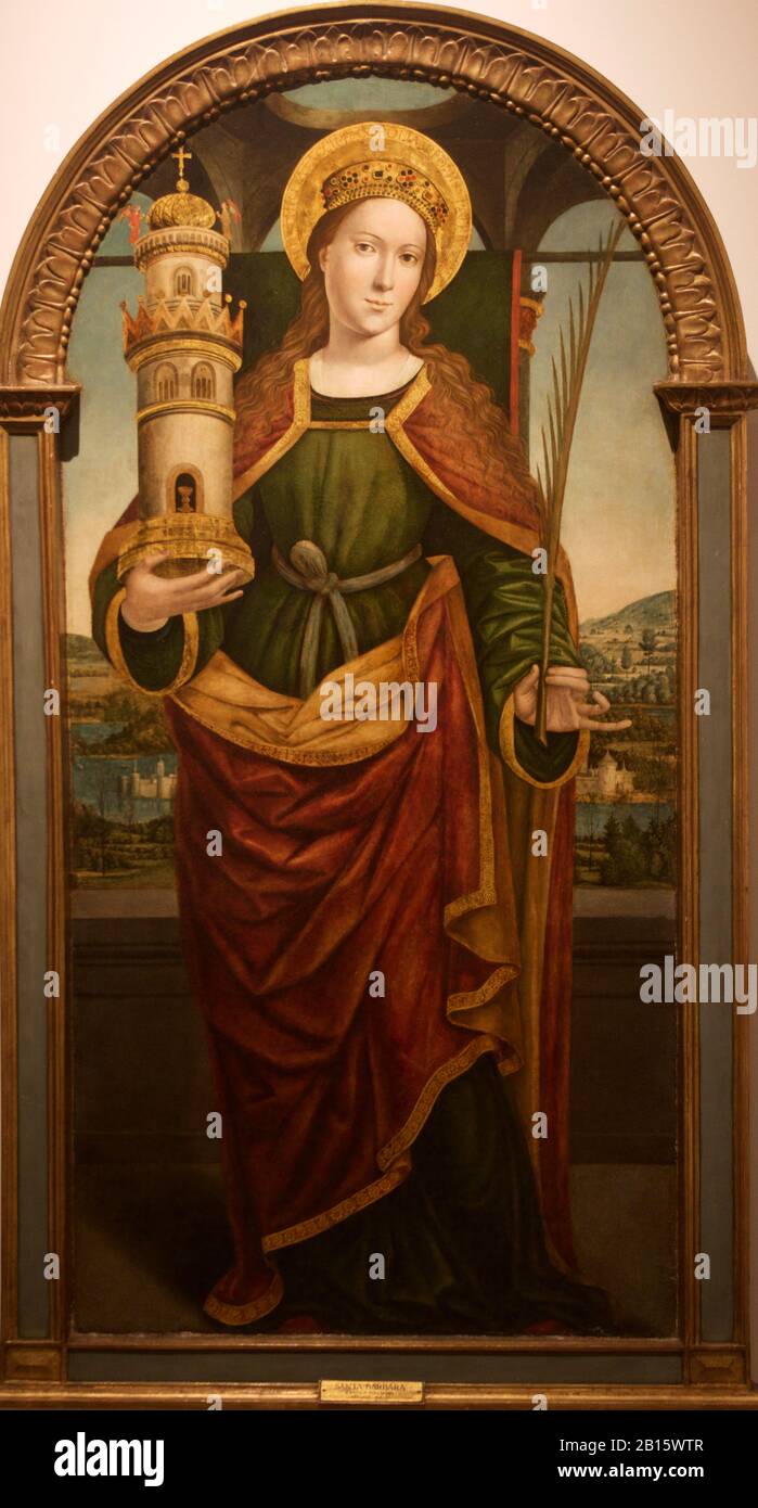 Saint Barbara, unknown Italian master, oil on panel, c. 1500 Stock Photo