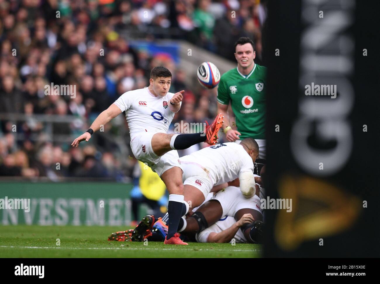 Twickenham, London, UK. 23rd Feb, 2020. International Rugby, Six Nations Rugby, England versus Ireland; Ben Youngs of England kicks from the base of the maul Credit: Action Plus Sports/Alamy Live News Stock Photo