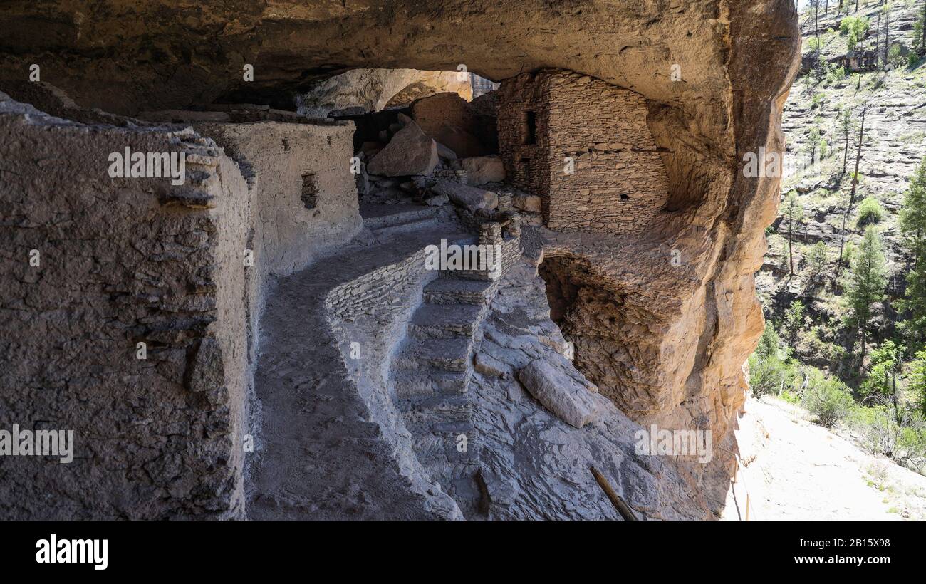 Ancient Cave-house -  Gila Cliff Dwellings National Monument Stock Photo