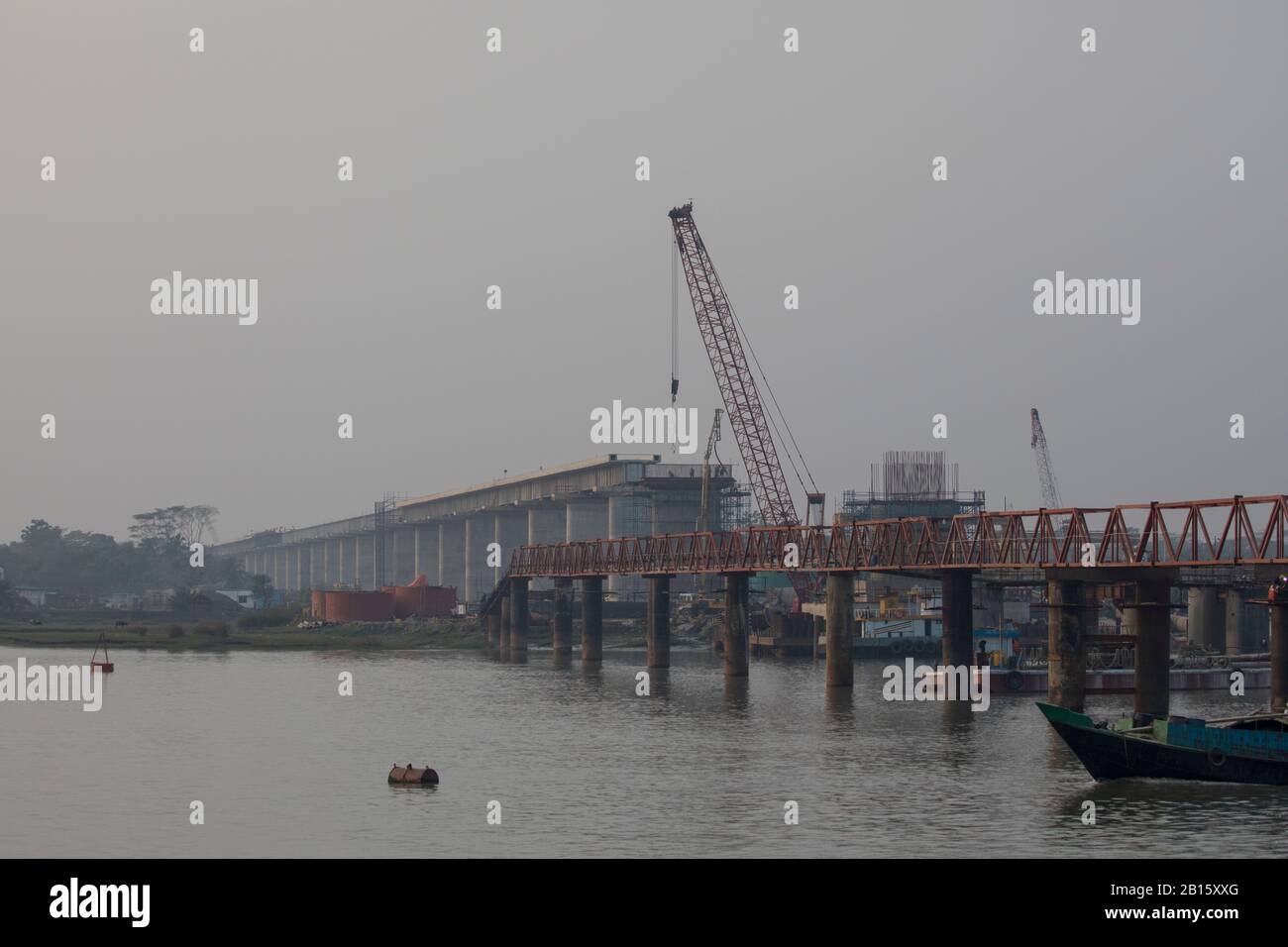 Construction work of Rupsh Rail bridge on the Bhairav River in Khulna