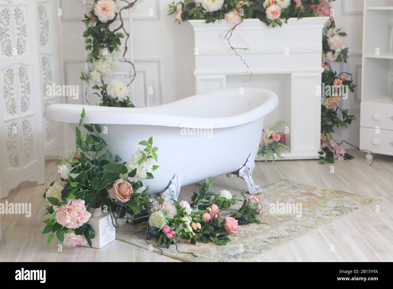 Image showcasing Interior of luxury vintage bathroom Stock Photo - Alamy