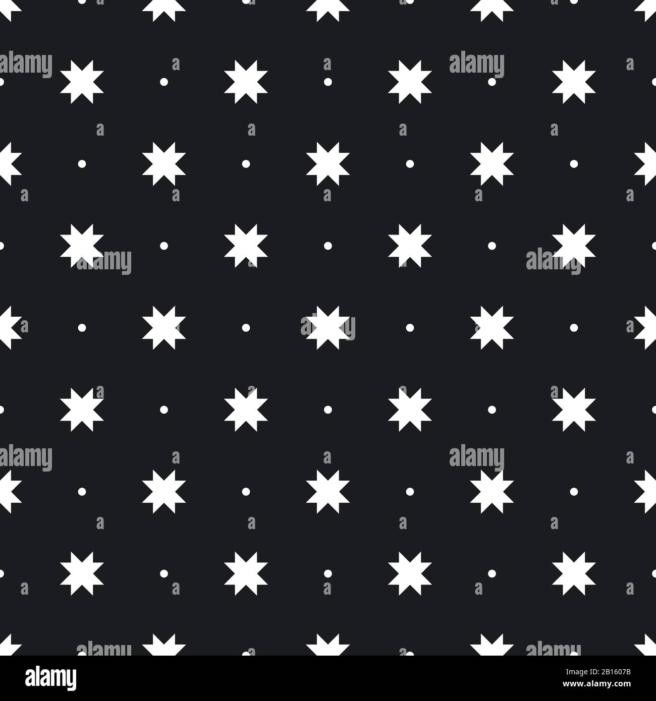 Vector geometric texture. Seamless pattern with stars and dots. Simple monochrome background. Black and white decorative design element for decoration Stock Vector