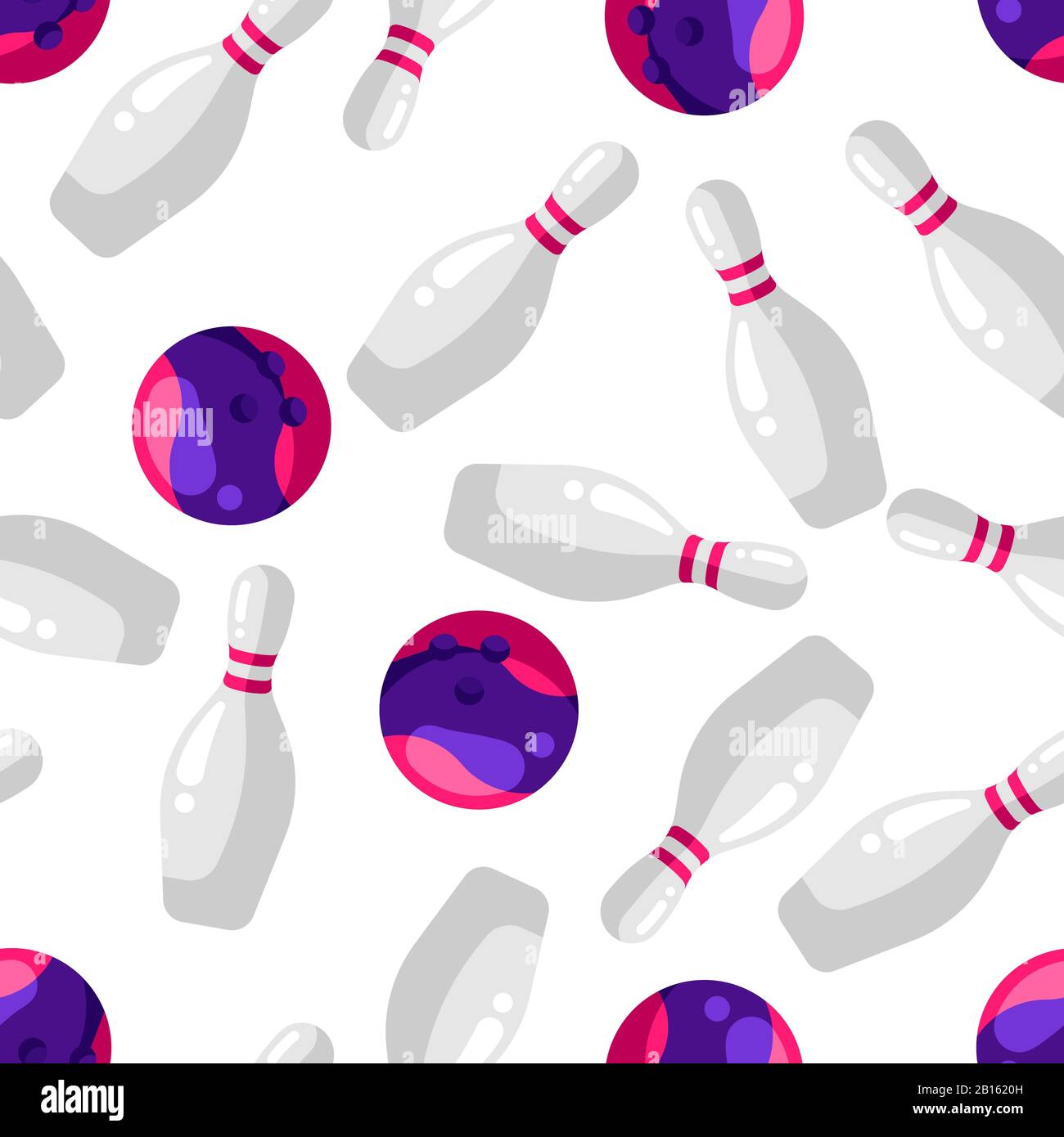 Seamless pattern with skittles and bowling balls in flat style. Stock Vector