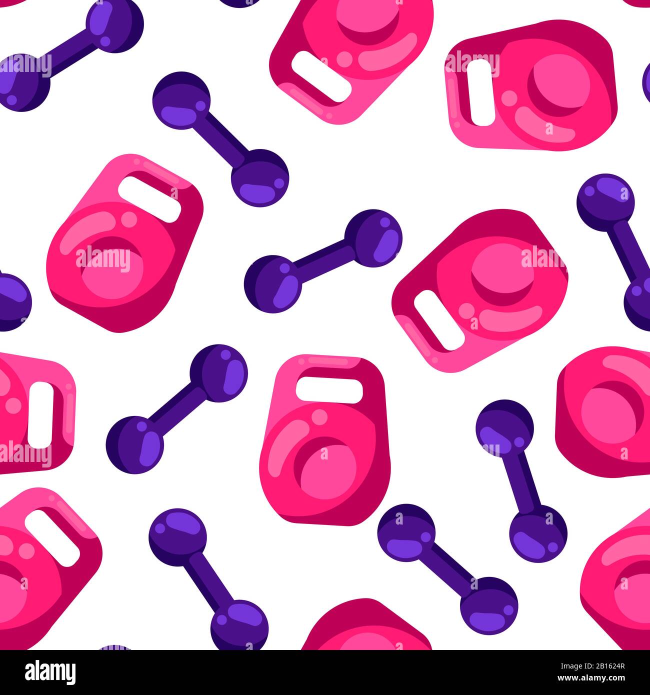 Seamless pattern with kettlebells and dumbbells in flat style. Stock Vector