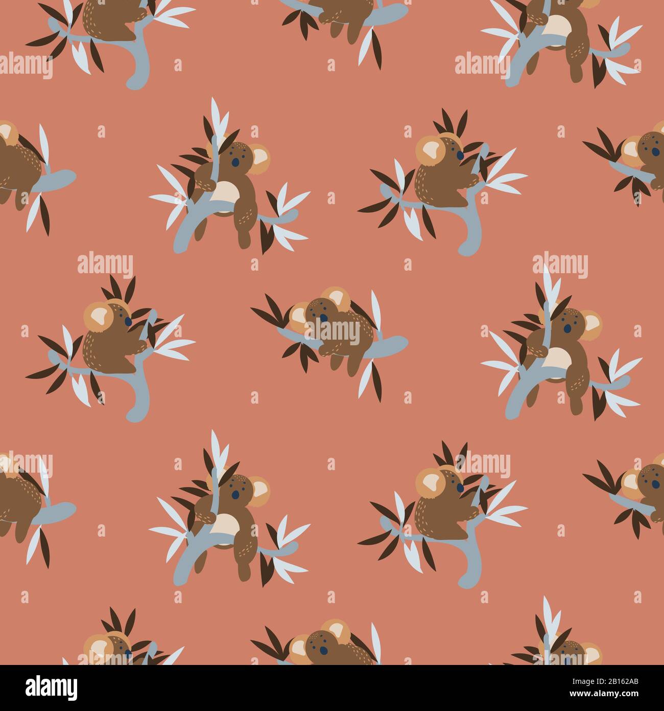 Cute koala bears on eucalyptus tree seamless vector pattern. Stock Vector