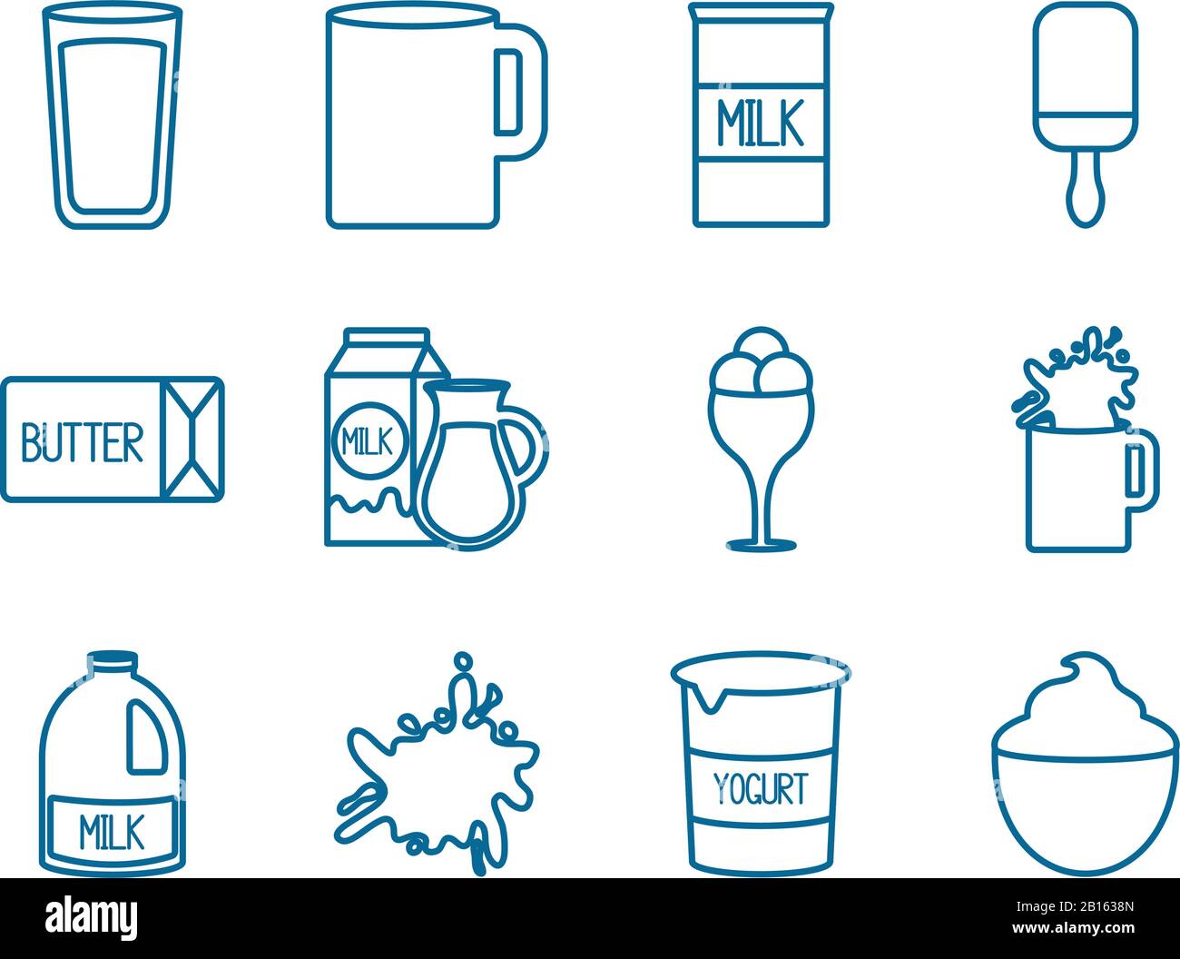 dairy line style icon set design, breakfast food fresh natural healthy ...