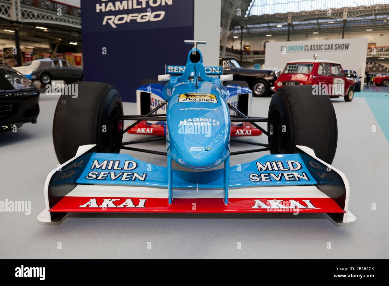 Three-quarter front view of 1998, Benetton B198 Formula One Car, (Ex  Giancarlo Fisichella,, at the 2020 London Classic Car Show Stock Photo -  Alamy