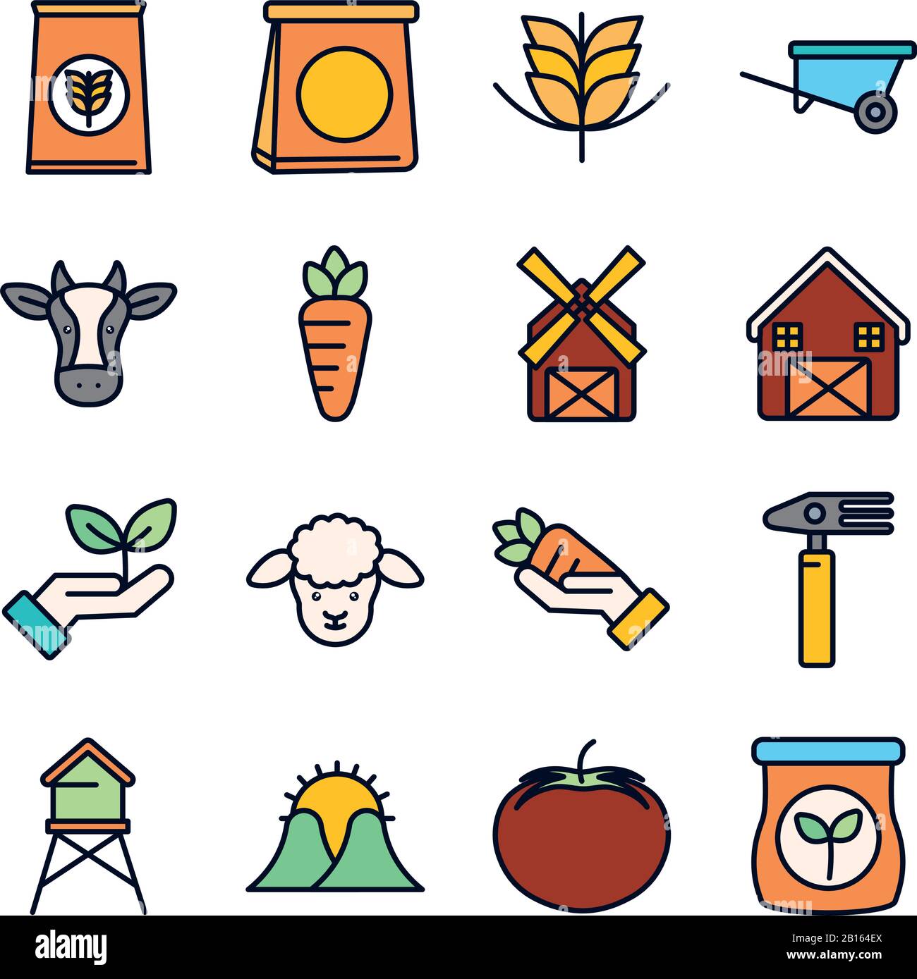 line fill style icon set design, agronomy farm lifestyle agriculture ...