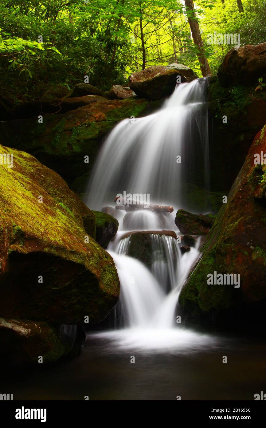 waterfalls on the roaring fork motor trail near Gatlinburg Tennessee in