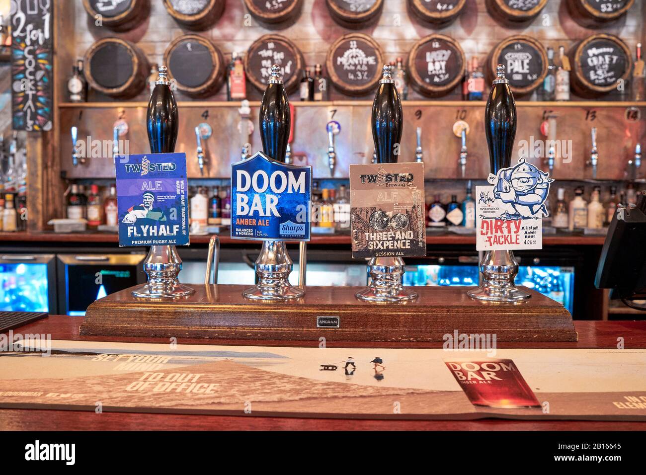 Beer taps in a bar Stock Photo
