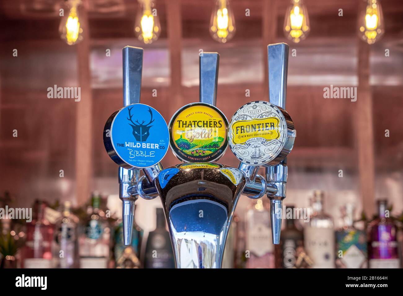 Beer taps in a bar Stock Photo