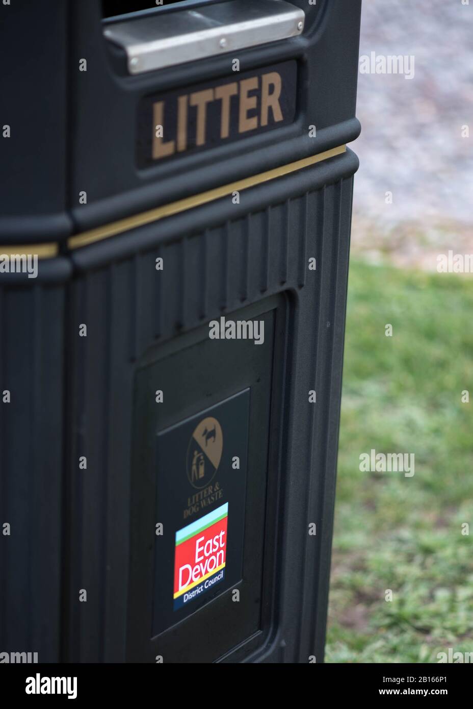 Black Litter and Dog Waste bin provided by East Devon Council placed