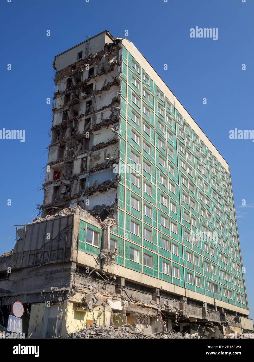 Apartment block building being demolished Stock Photo Alamy