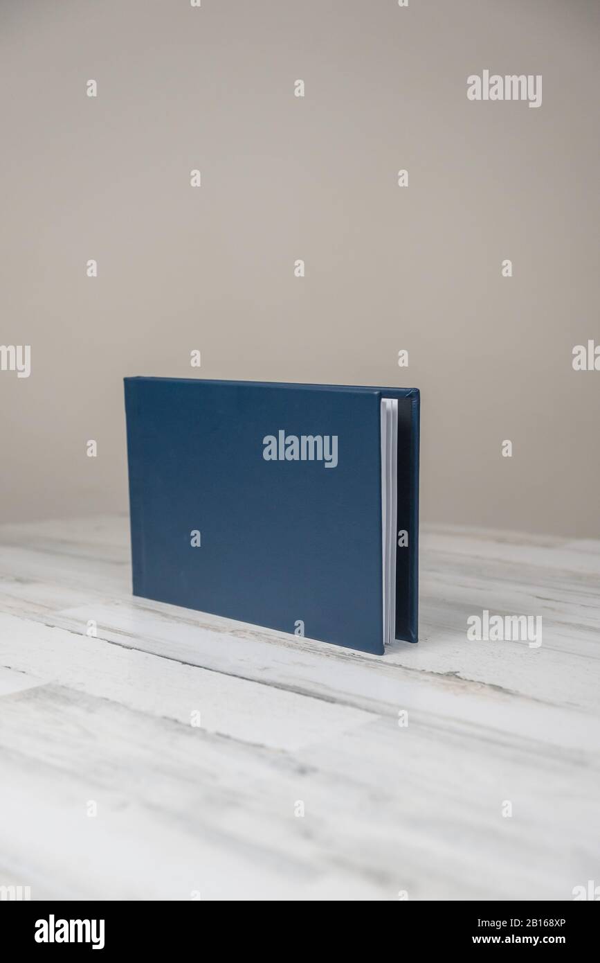Navy blue leather wedding photography album book blank cover on