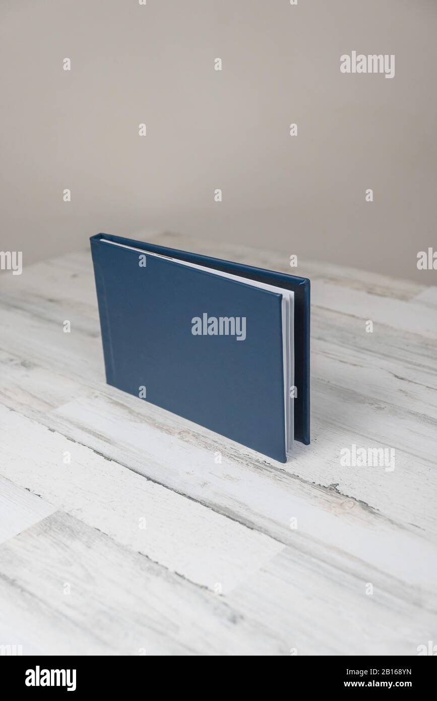 Navy blue leather wedding photography album book blank cover on