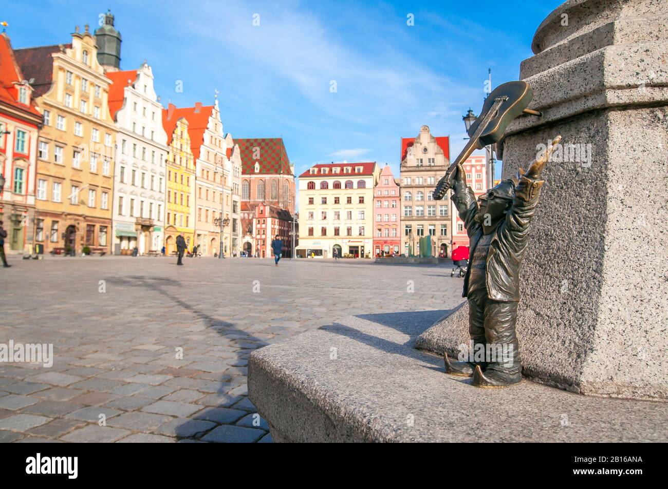 Wroclaw, Poland, February 2020. 'Guinness world Guitar record' Dwarf, gnome, . famous small statues in Wroclaw, over 350 all together. Stock Photo