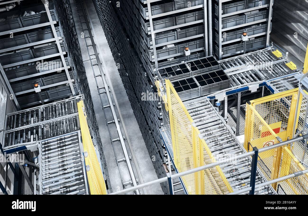 Picture of modern automated warehouse system. Stock Photo