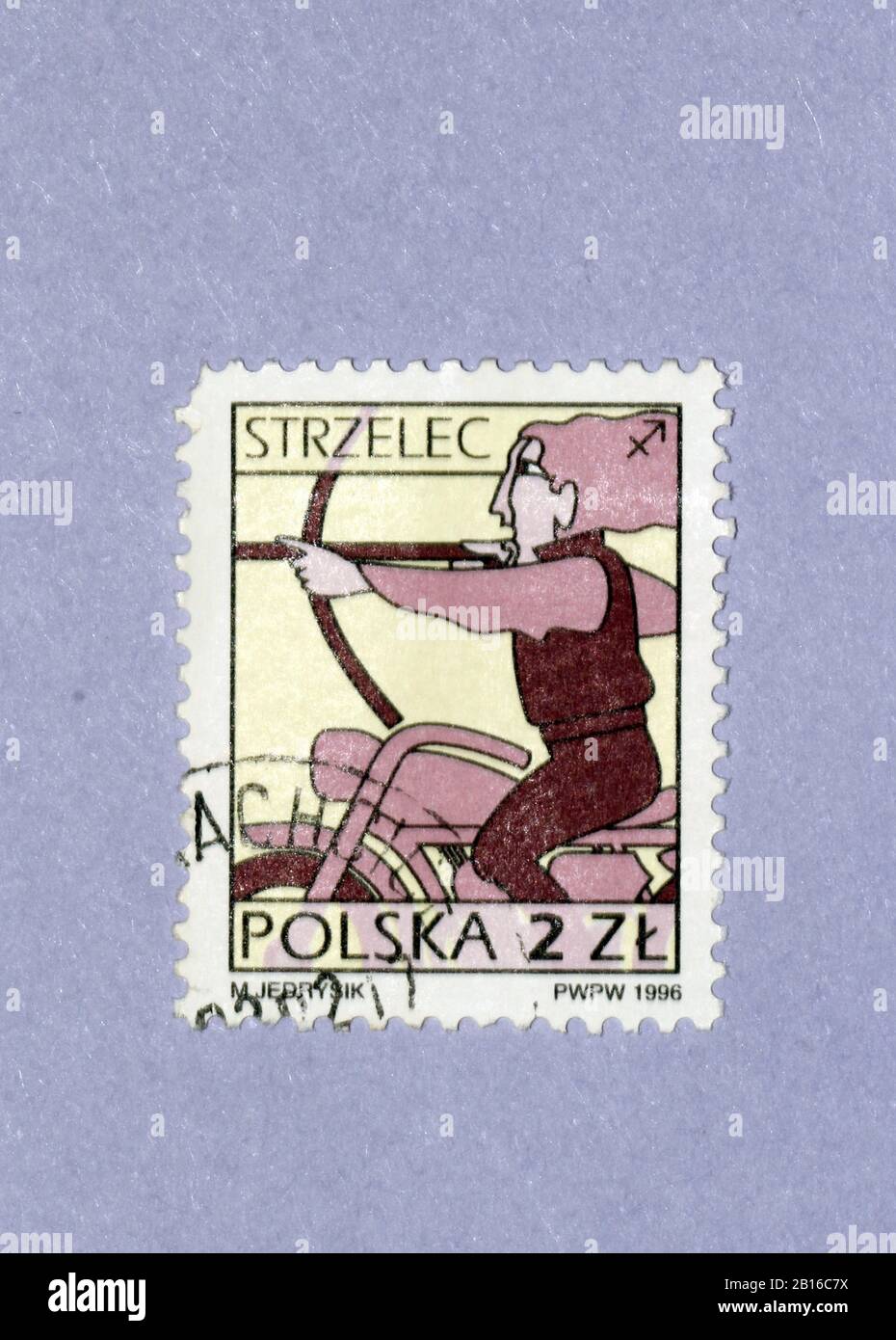 Sello de Polonia, signos del zodiaco, Sagitario Stock Photo