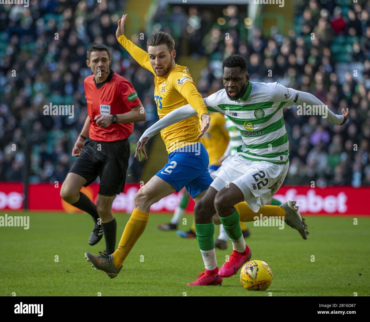 Glasgow, UK. 23rd Feb, 2020. GLASGOW, SCOTLAND, FEB 23rd: Odsonne Edouard of Celtic battles with Stephen O'Donnell of Kilm during the Scottish Premiership game between Celtic and Kilmarnock. The game took place at Celtic Park in Parkhead, Glasgow, Scotland. Richard Callis/ SPP Credit: SPP Sport Press Photo. /Alamy Live News Stock Photo