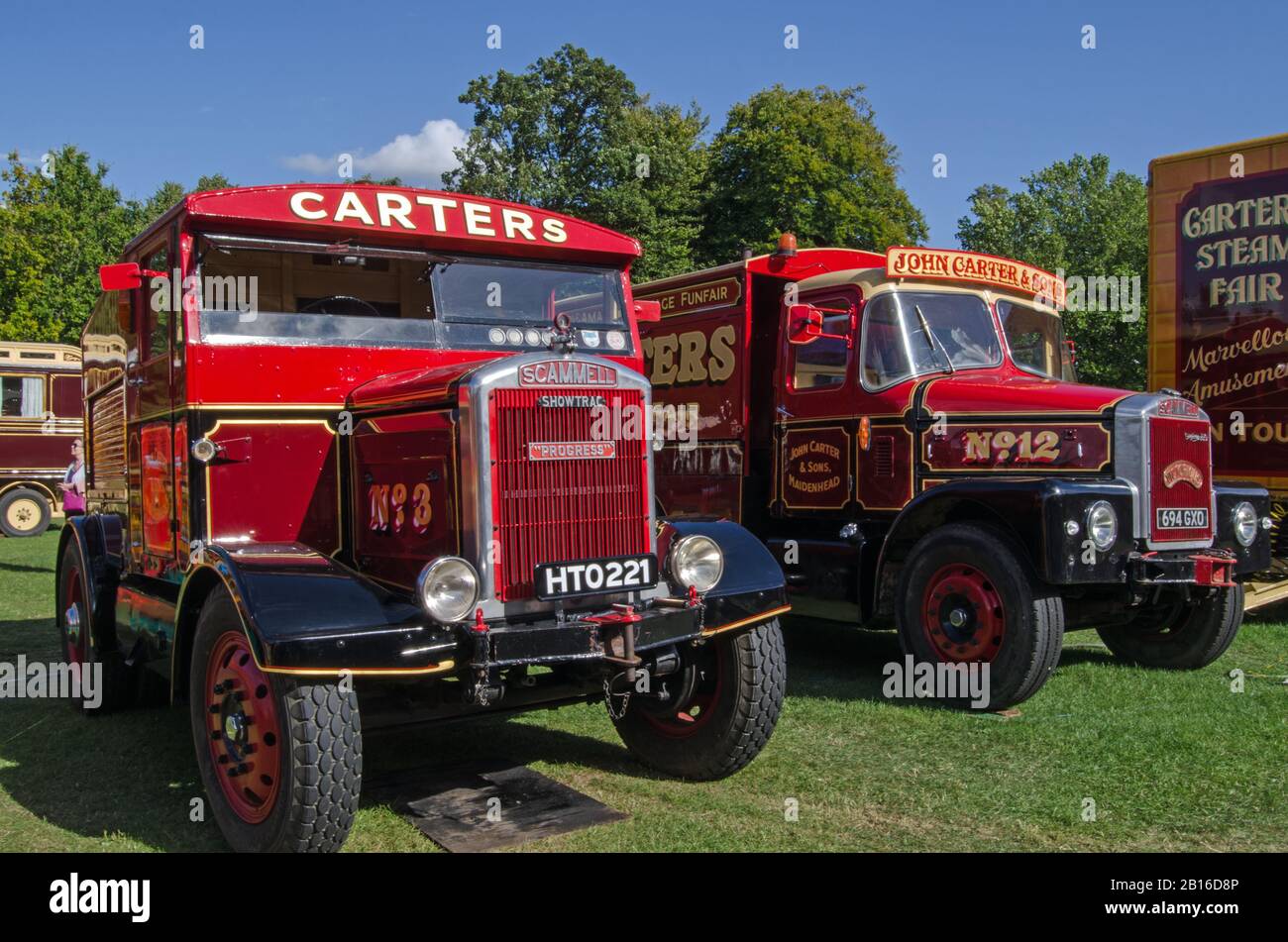 Basingstoke, UK - September 1, 2019: Vintage Scammell trucks parked at the historic Carter's Steam Fair on a sunny summer afternoon in Basingstoke, Ha Stock Photo