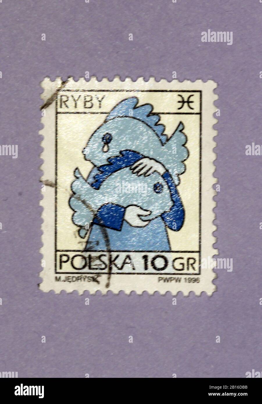 Sello de Polonia, signos del zodiaco, Piscis Stock Photo