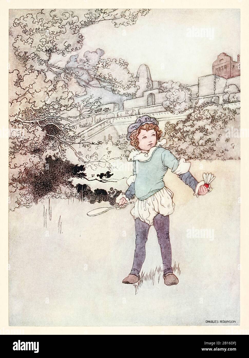 “This fair child of mine” frontispiece from ‘A Revival - When Forty Winters Shall Besiege Thy Brow’ in The Songs and Sonnets of William Shakespeare illustrated by Charles Robinson (1870-1937). See more information below. Stock Photo