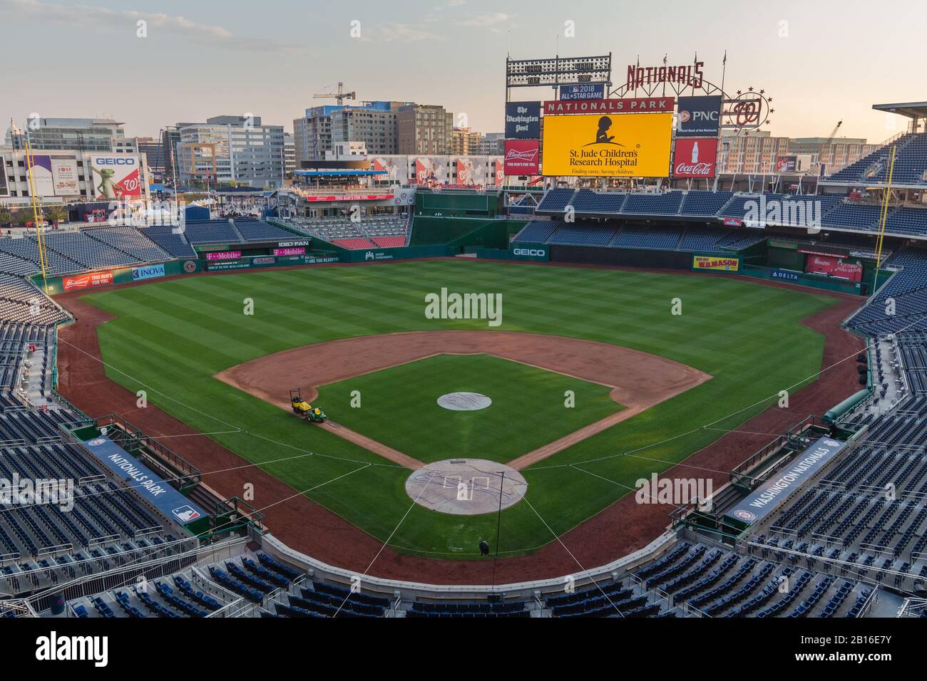 View looking down on the field of Nationals Park, home of the Washington Nationals in DC Stock Photo
