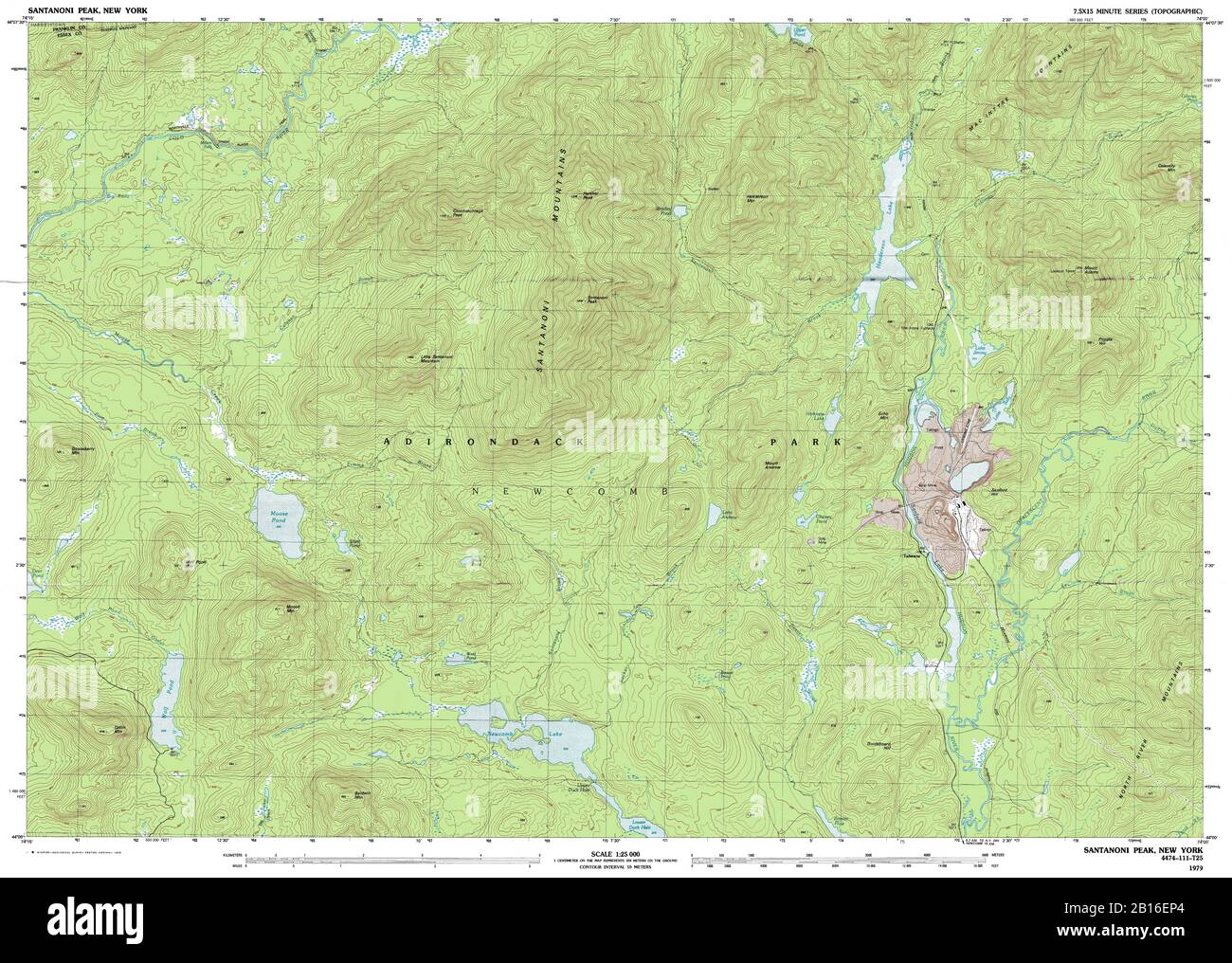 Highly detailed view of the 1979 topographic map for Santanoni Peak, NY Stock Photo