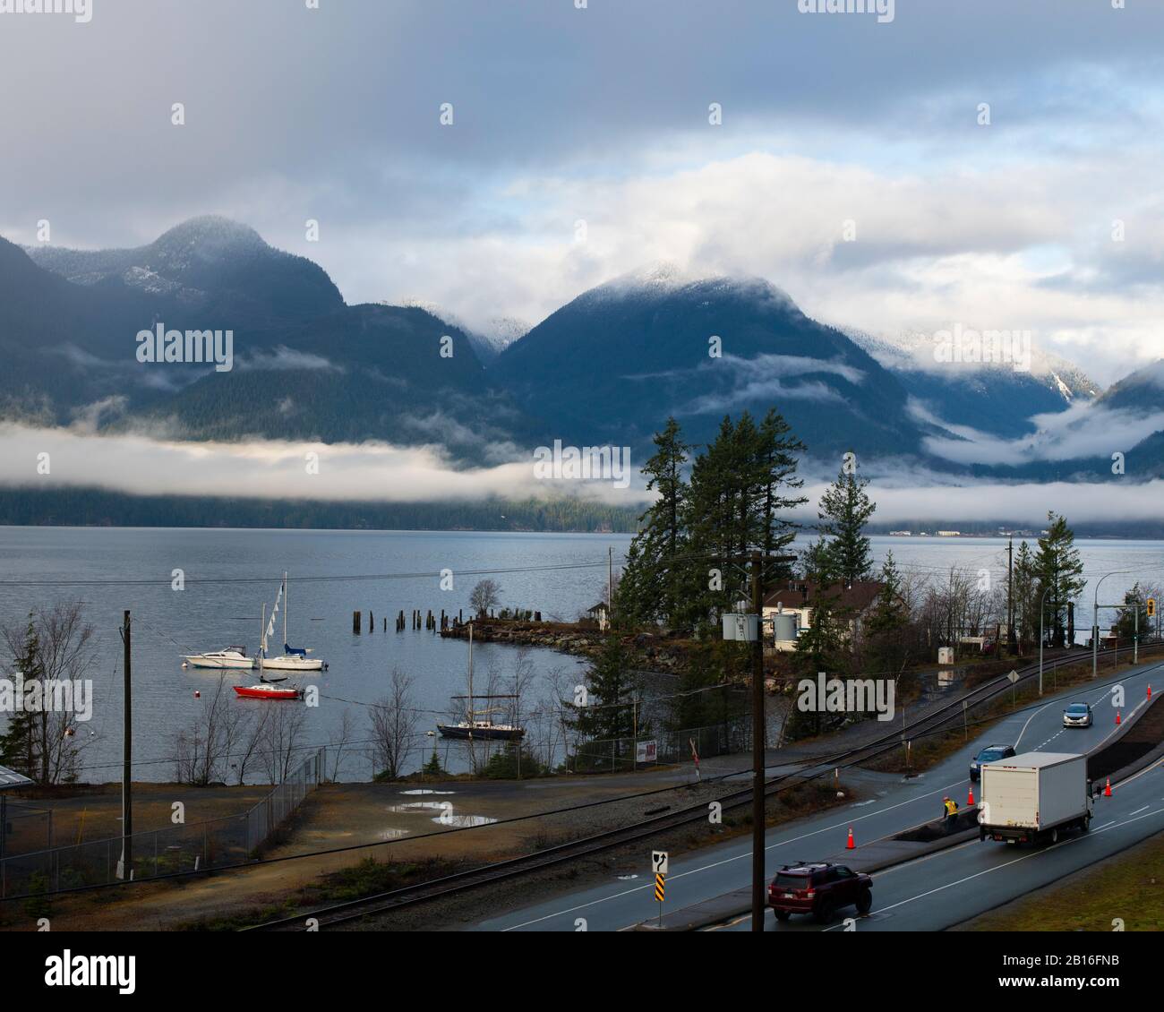 The view across Howe Sound from Britannia Beach, British Columbia