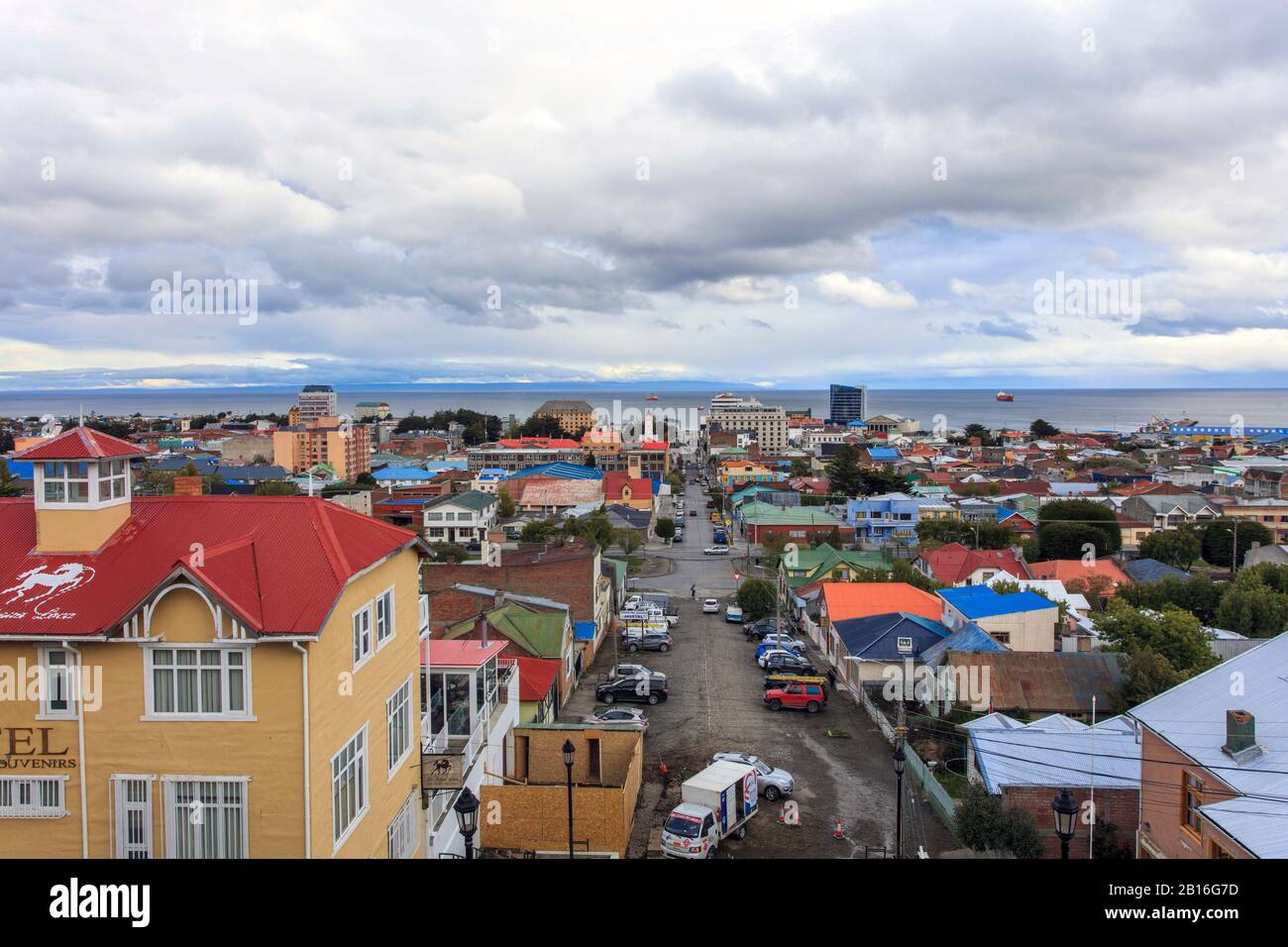 Punta Arenas, Chilean town on the Strait of Magellan. Stock Photo