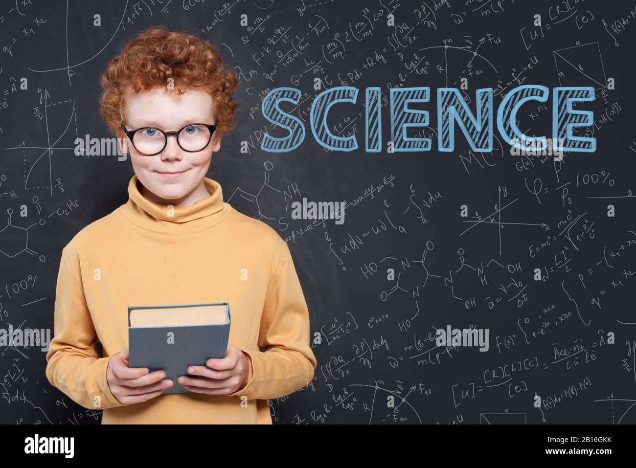 Child learning science. Happy kid boy Stock Photo