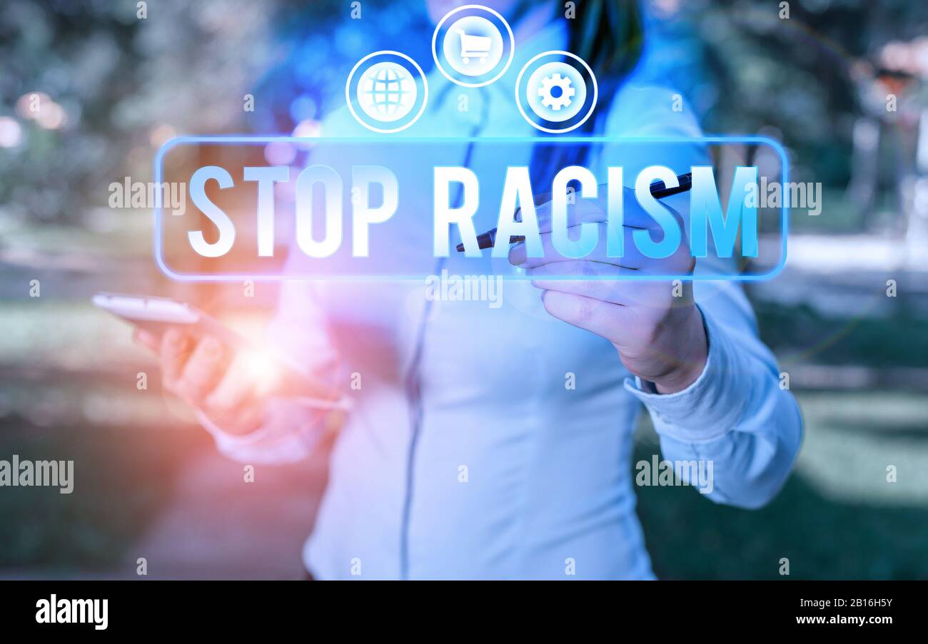 Stop Racisting Text sign showing Stop Racism. Business photo showcasing end the ...