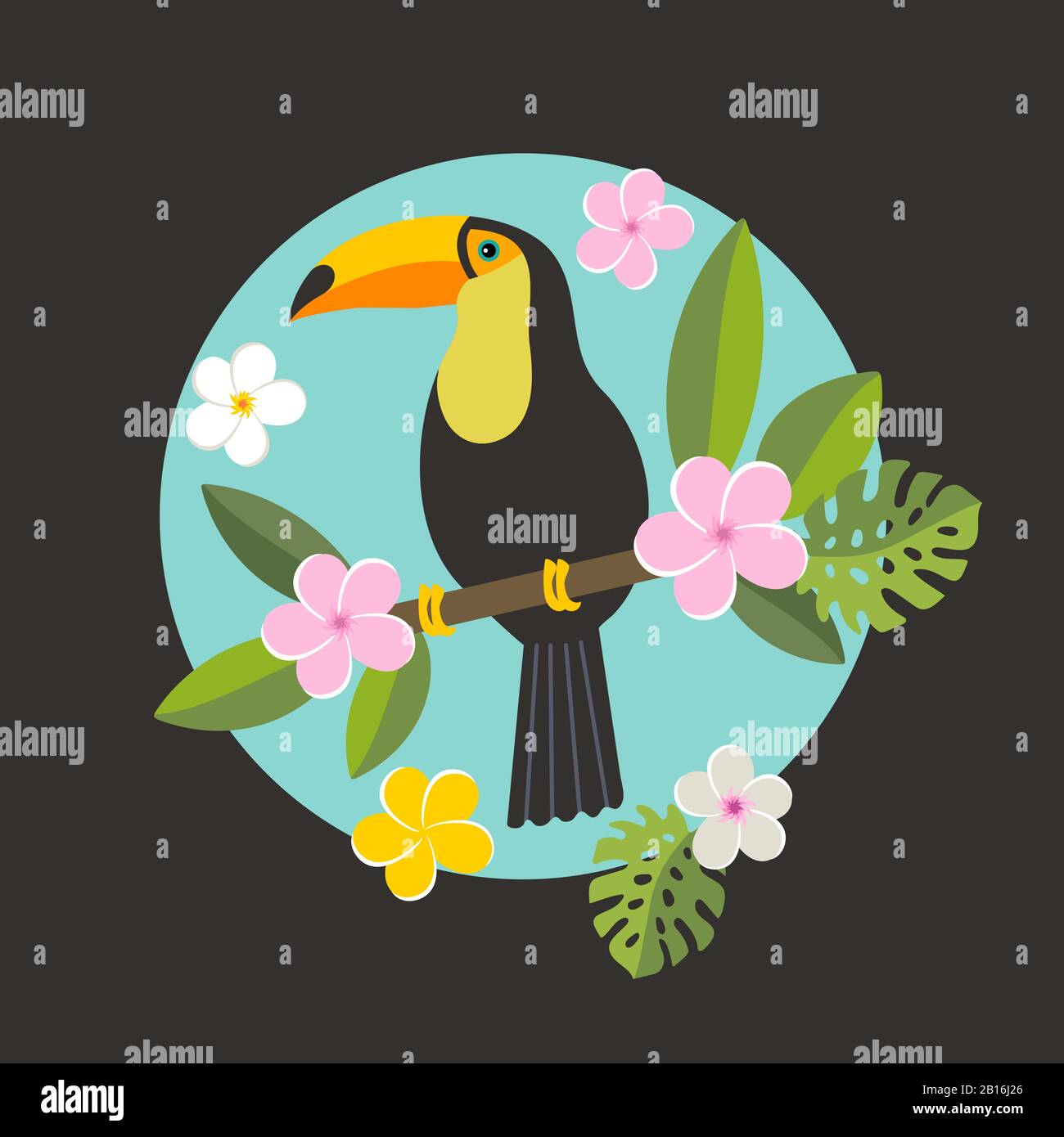 toucan sits on a flowering branch vector illustration Stock Vector