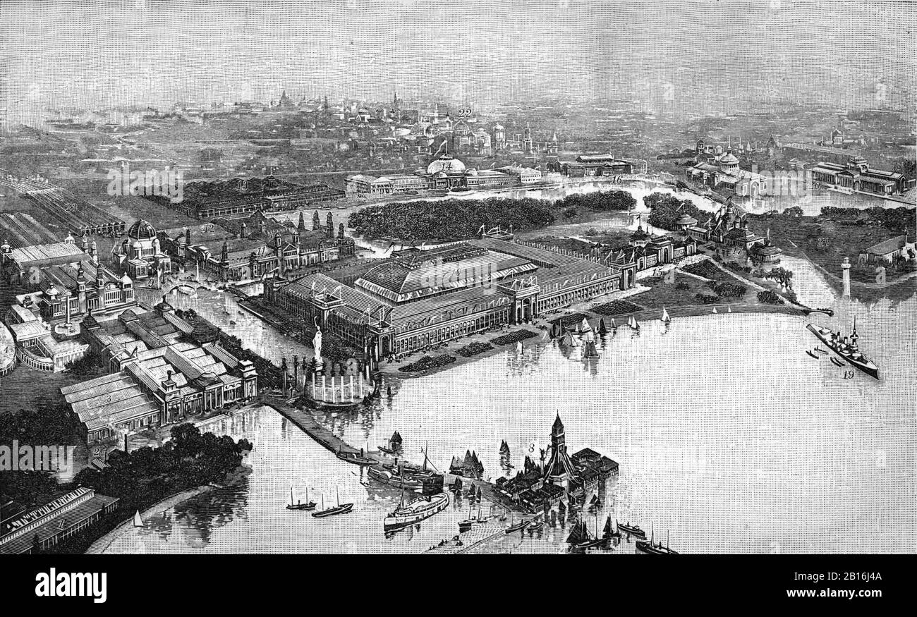 Aerial view of the exposition at Jackson Park, World exhibition in Chicago, 1893 Stock Photo