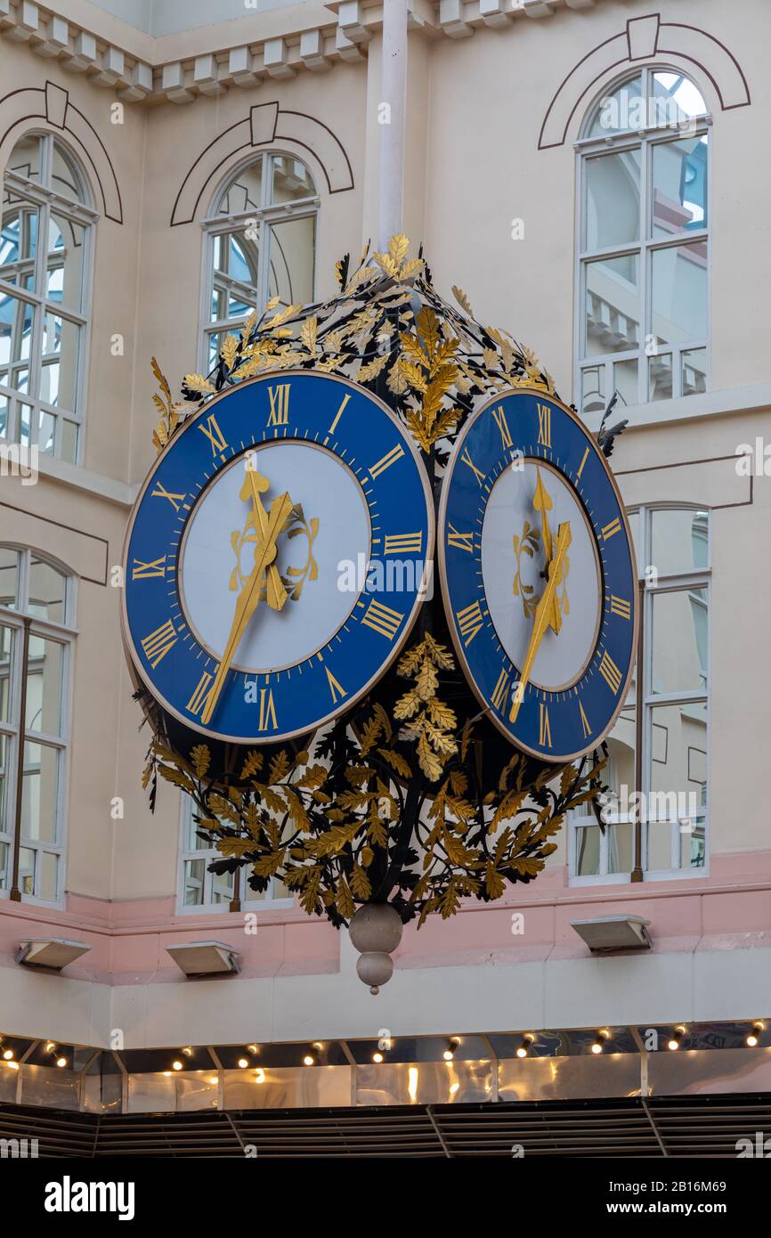 four-sided ornamental clock in wigan lancashire july 2019 Stock Photo