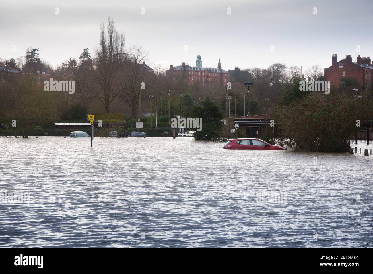 River Severn flooding in Shrewsbury, Shropshire, England. February 2020 Stock Photo