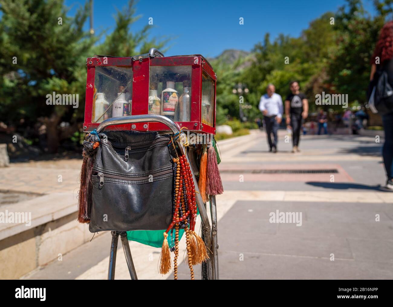 Amasya/Turkey- August 09 2019:  Street vender's perfume box (Esanci ve esans kutusu in Turkish) Stock Photo