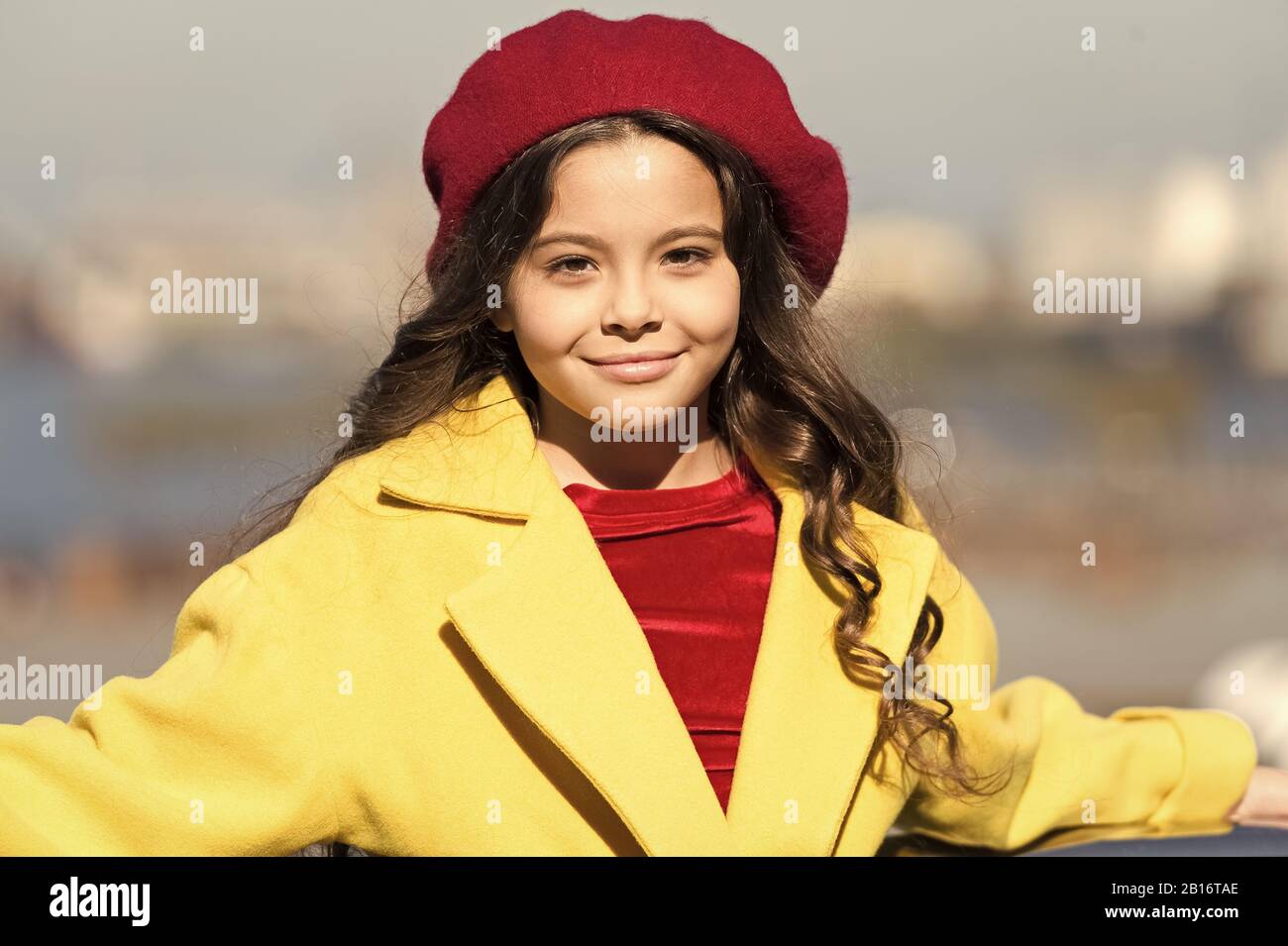 So Beautiful Girl Child After Hairdresser She Has Unreal Curly Hair Trip To France Enjoy Autumn Day Lucky With Weather Small Girl Outdoor French Style Fashion True Parisian Kid Fashion Stock Photo