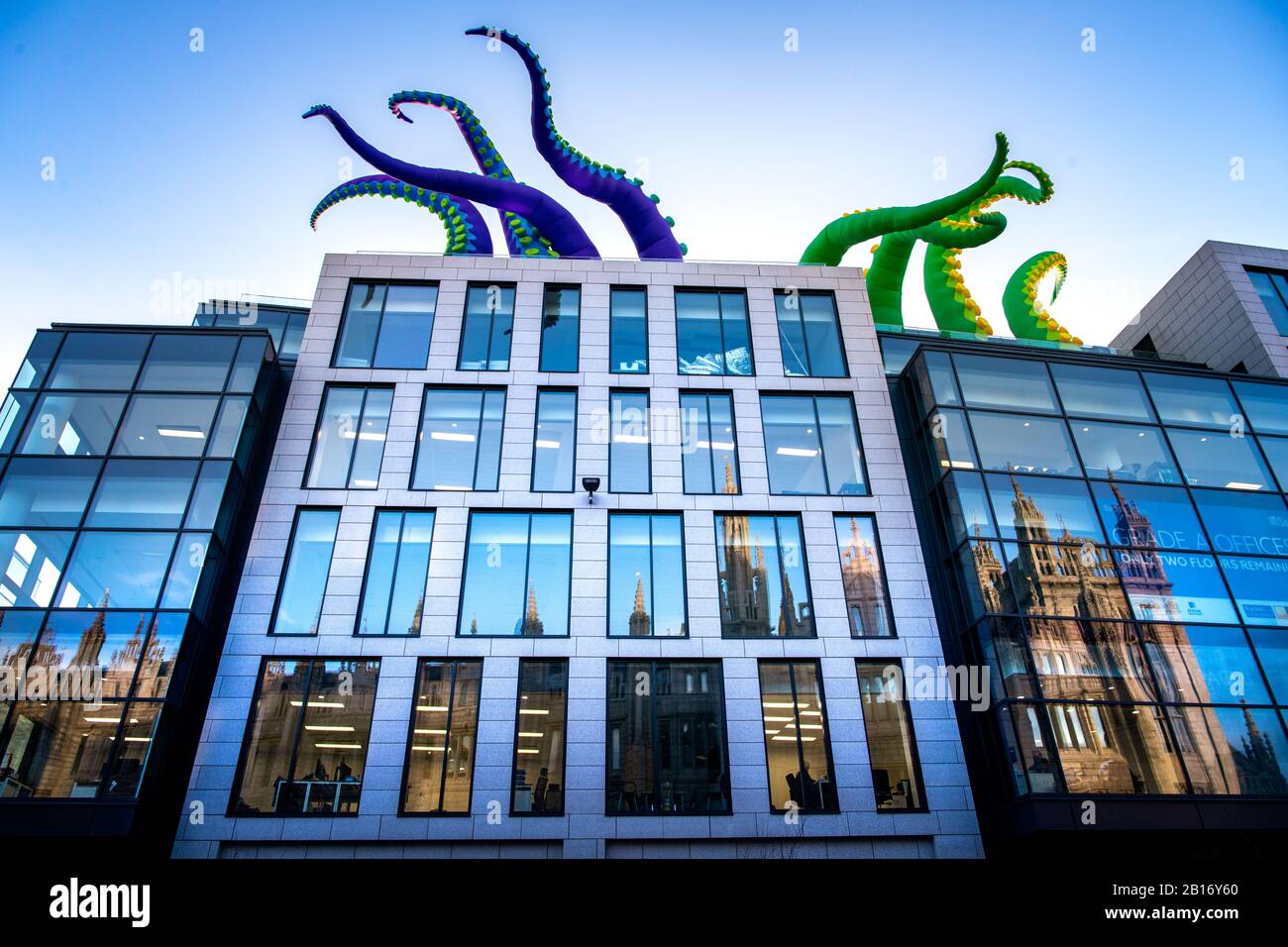 Pictured 'Creatures from the deep' outside Marischal college SPECTRA, Scotland’s Festival of Light, returns to Aberdeen for the f Stock Photo