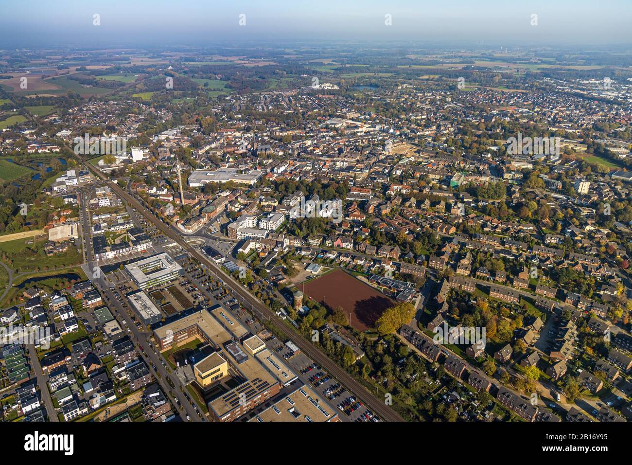 Aerial photograph, view of the town centre of Geldern, Catholic Church of St. Mary Magdalene, Geldern, Lower Rhine, North Rhine-Westphalia, Germany, C Stock Photo